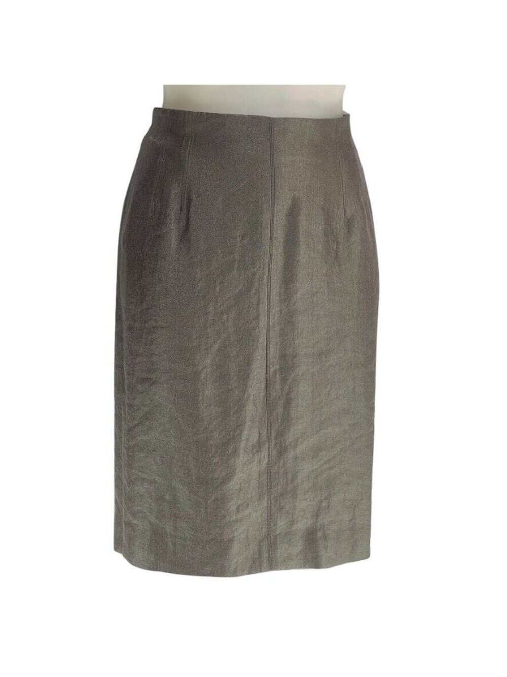 Gray Metallic Pencil Skirt With Back Zipper Closure & Subtle Sheen